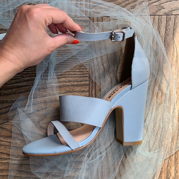 OLLIE Baby blue Leather Block Heel strappy Sandals - Picture 5 of 12